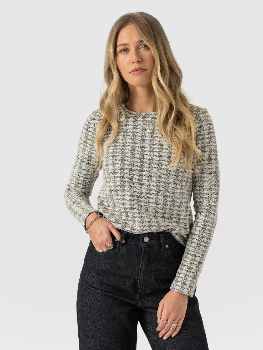 NWT Saint + Sofia Glen Long Sleeve Boucle Top